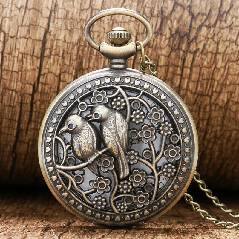 ساعت گردنبندی و جیبی طرح بلبل و گل