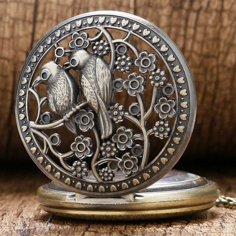 ساعت گردنبندی و جیبی طرح بلبل و گل