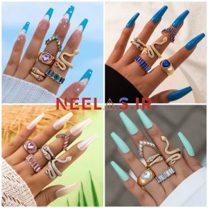 پک انگشتر 5 تایی طرح مار و قلب