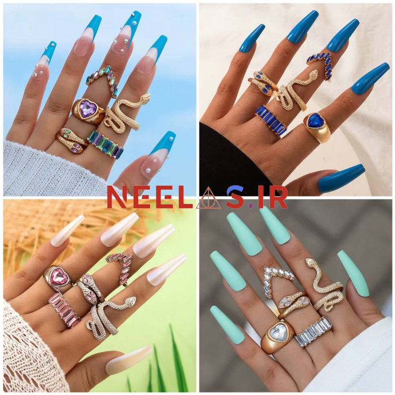 پک انگشتر 5 تایی طرح مار و قلب پک انگشتر 5 تایی طرح مار و قلب