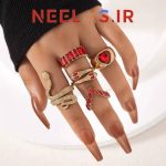 پک انگشتر 5 تایی طرح مار و قلب