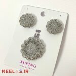 نیم ست ژوپینگ طرح گل سنتی نقره‌ای