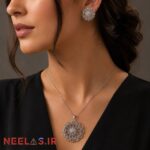 نیم ست ژوپینگ طرح گل سنتی نقره‌ای